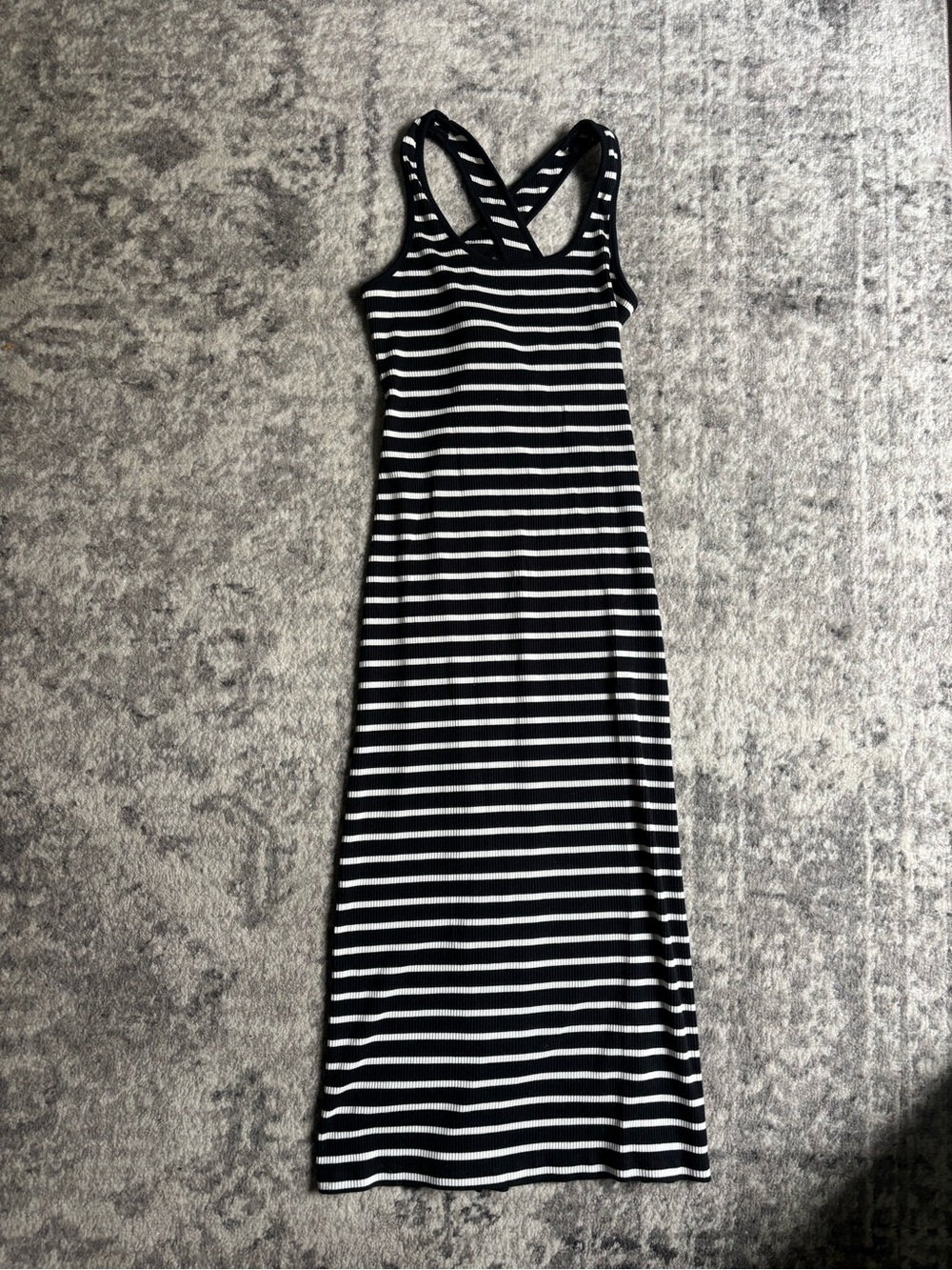 J. Crew Black and White Striped Racerback Maxi Dress